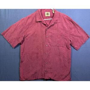 Pusser's West Indies Mens L Hawaiian Tropical Silk Blend Camp Shirt Red Burgundy